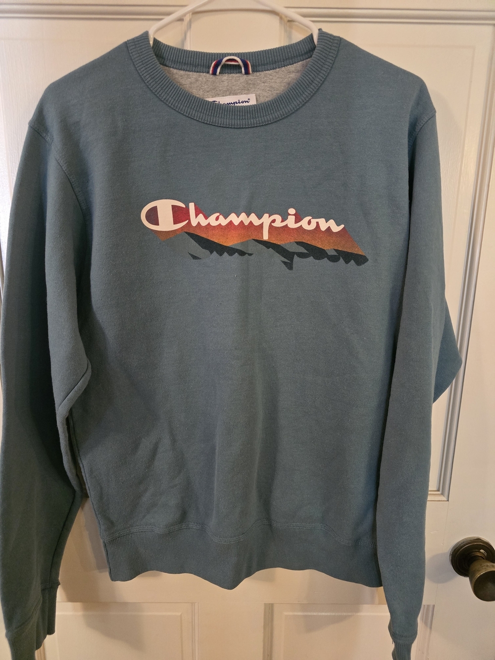 Champion Men's Teal Crewneck Sweatshirt with Logo